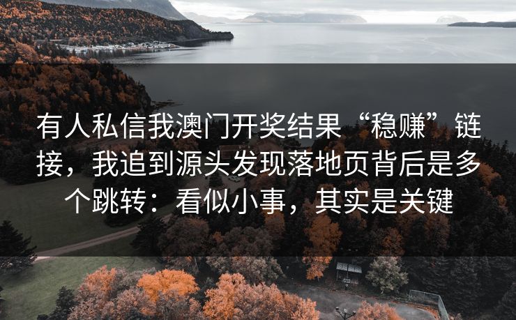 有人私信我澳门开奖结果“稳赚”链接，我追到源头发现落地页背后是多个跳转：看似小事，其实是关键
